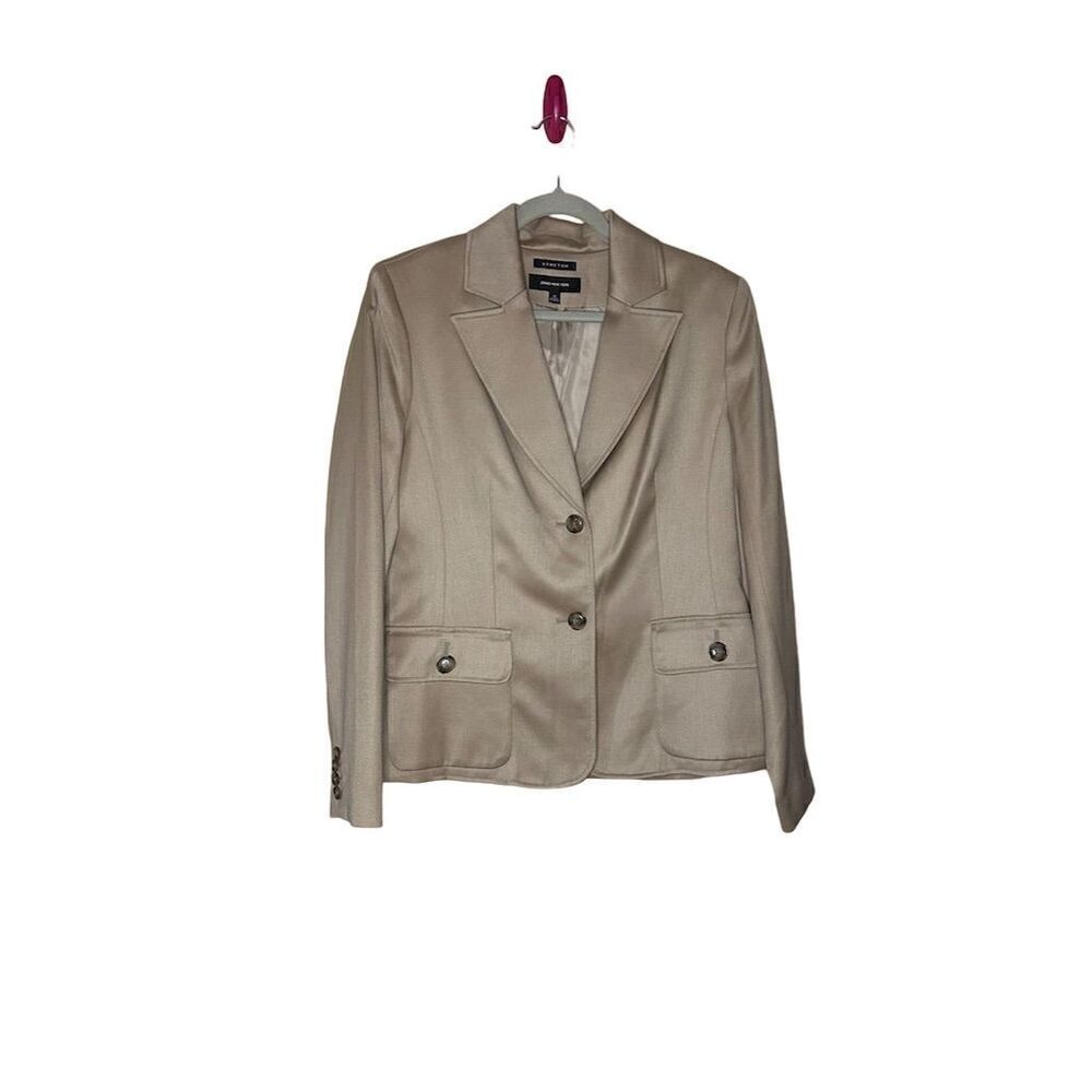 Jones New York Women's Beige Stretch Blazer Size 12 Business Two-Button